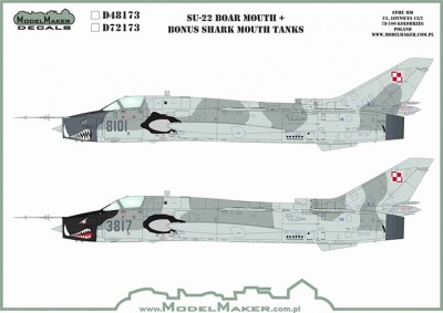 Model Maker Decals D72173 Sukhoi Su-22 Boar Mouth + bonus shark mouth tanks 1/72