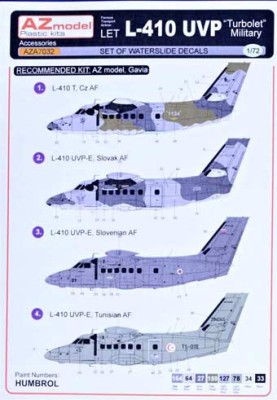 Az Model A7032 Decals LET L-410 UVP 'Military' (4x camo) 1/72