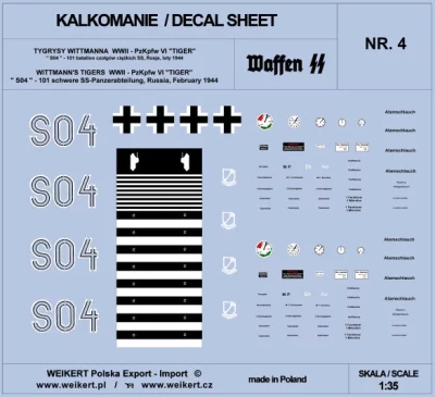 Weikert Decals 204 TIGER I 'S04' 101st SS, Russia, Febr. 1944 1/35