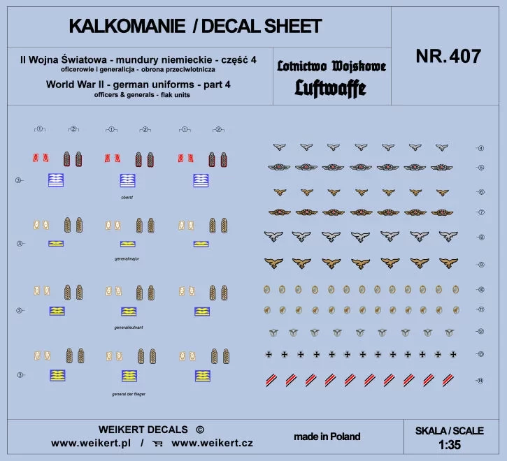 Weikert Decals 407 German Uniforms WWII - Flak Units, part 4 1/35