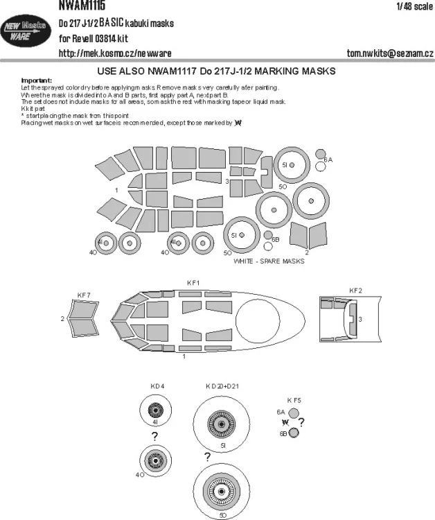 New Ware NWA-M1115 Mask Do 217J-1/2 BASIC (REV 03814) 1/48