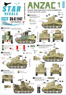 Star Decals 35-C1147 ANZAC # 1. Australian &amp; NZ AFVs in Mid-East and Africa. M3 Stuart light tanks 1/35