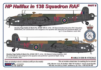 AML AMLC72039 Decals HP Halifax in 138 Squadron RAF (NFoU) 1/72