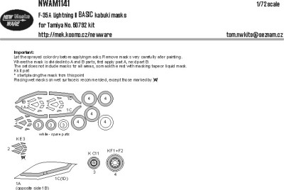 New Ware NWA-M1141 Mask F-35A Lightning II Basic (TAM 60792) 1/72