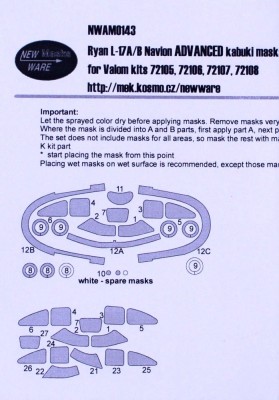 New Ware NWA-M0143 Mask Ryan L-17A/B Navion ADVANCED (VALOM) 1/72