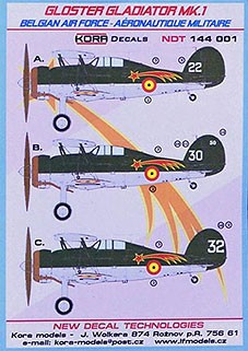 Kora Model NDT144001 Gloster Gladiator Mk.I Belgian AF декали 1/144