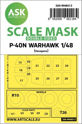 Art Scale 200-M48013 Curtiss P-40N Warhawk wheels and canopy frame paint masks (inside &amp; outside) 1/48
