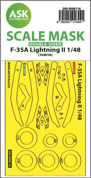 Art Scale 200-M48116 Lockheed-Martin F-35A Lightning II Lightning II wheels and canopy frame paint masks (inside and outside), self-adhesive and pre-cut 1/48