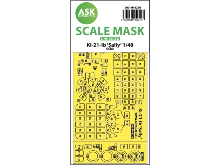Art Scale 200-M48226 Mitsubishi Ki-21-Ib Sally wheels and canopy frame paint mask (outside only) 1/48