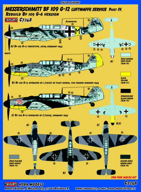 Kora Model C7248 Bf 109 G-12 Conv.set (Luftwaffe, part IV.) 1/72