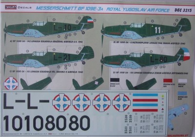 Kora Model DEC3215 Bf 109E-3A (Royal Yugoslav Air Force) декали 1/32