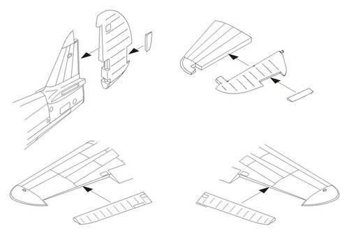 CMK 7251 Curtiss P-40E - Control surfaces set 1/72