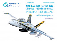 Quinta studio QD48216 Со смоляными деталями F/A-18D Late (Kinetic) 3D Декаль интерьера кабины 1/48
