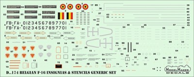 Model Maker Decals D72174 Belgian F-16 insignia's &amp; stencils generic set (General-Dynamics Lockheed-Martin) 1/72