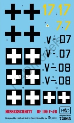 HAD 72065 Decal Bf 109 F-4/b (yellow 17, yellow 7) 1/72