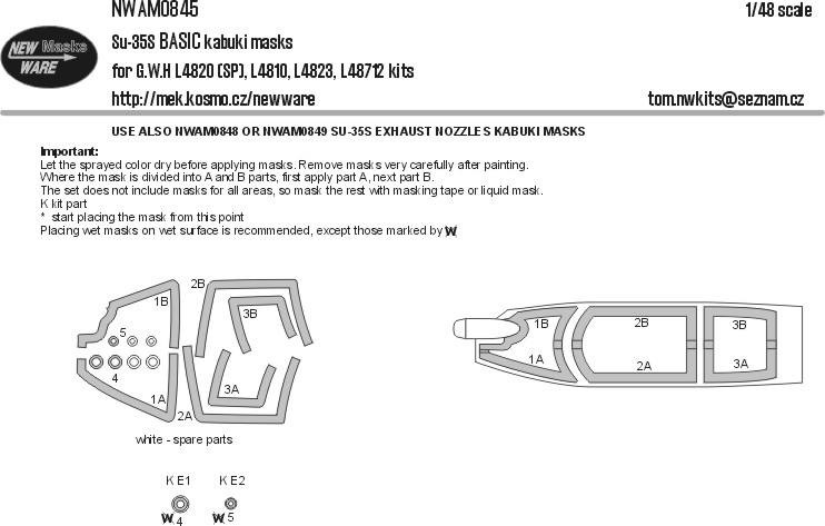 New Ware NWA-M0845 Маска Su-35S BASIC (GWH) 1/48