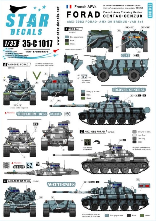 Star Decals 35-C1017 FORAD training centre. AMX-30 B2, AMX-30 B2 BRENNU.S. and VAB 4x4 APC. [AMX-30B2 French Main Battle Tank] 1/35