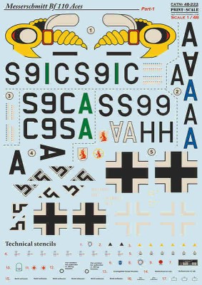 Print Scale C48222 Bf-110 Zerstorer - Part 1 (wet decal) 1/48