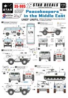 Star Decals STAR35905 Peacekeepers in the Middle East. UN BTR-40, VW/Volkswagen T3 ambulance, VAB, APC M113A1. UNEF and UNIFIL vehicles BTR-40, VW/Volkswagen T3 Ambulance bus, Renault VAB, APC M113A1 1/35