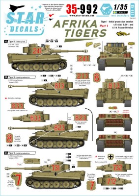 Star Decals STAR35992 DAK/Afrika Korps Pz.Kpfw.VI Tigers #1 s.Pz-Abt 501 and 10 Panzer Division 1/35