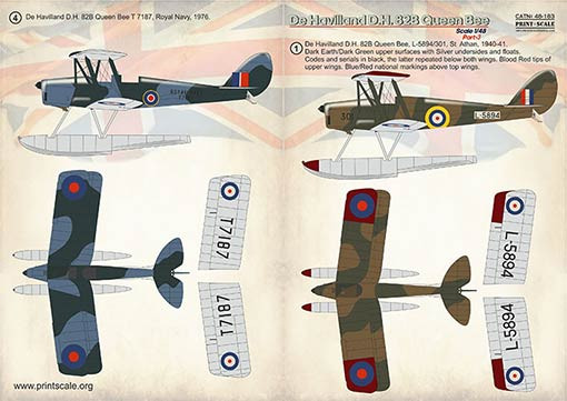 Print Scale 48-183 De Havilland DH 82B Queen Bee (wet decals) 1/48