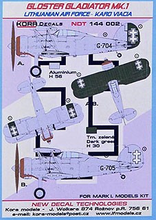 Kora Model NDT144002 Gloster Gladiator Mk.I Lithuanian AF декали 1/144