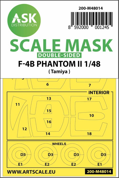 Art Scale 200-M48014 McDonnell F-4B Phantom wheels and canopy frame paint masks (inside & outside) 1/48
