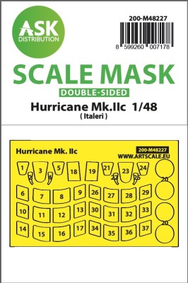 Art Scale 200-M48227 Hawker Hurricane Mk.IIc wheels and canopy frame paint mask (inside and outside) 1/48