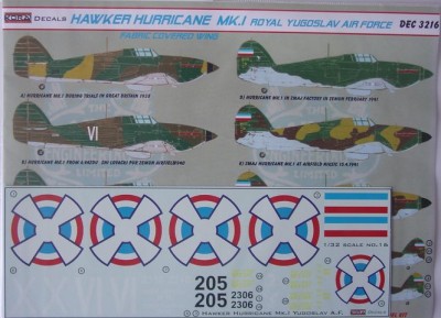 Kora Model DEC3216 H.Hurricane Mk.I (Royal Yugoslav AF) декали 1/32
