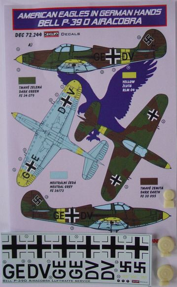 Kora Model DEC72244 Bell P-39D Airacobra (Luftwaffe serv.) декали декали 1/72