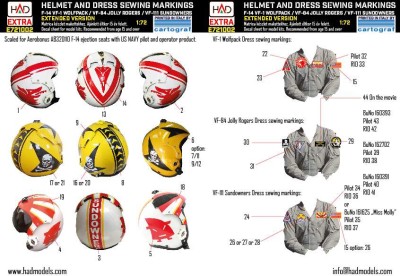 HAD E721002 F-14A Helmet &amp; dress sewing markings 1/72