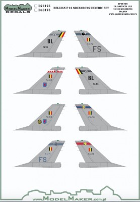 Model Maker Decals D72175 Belgian General-Dynamics F-16A/F-16B Squadrons generic set 1/72