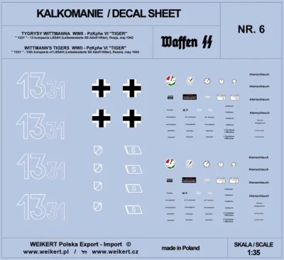 Weikert Decals 206 TIGER I '1331' LSSAH, Russia, May 1943 1/35