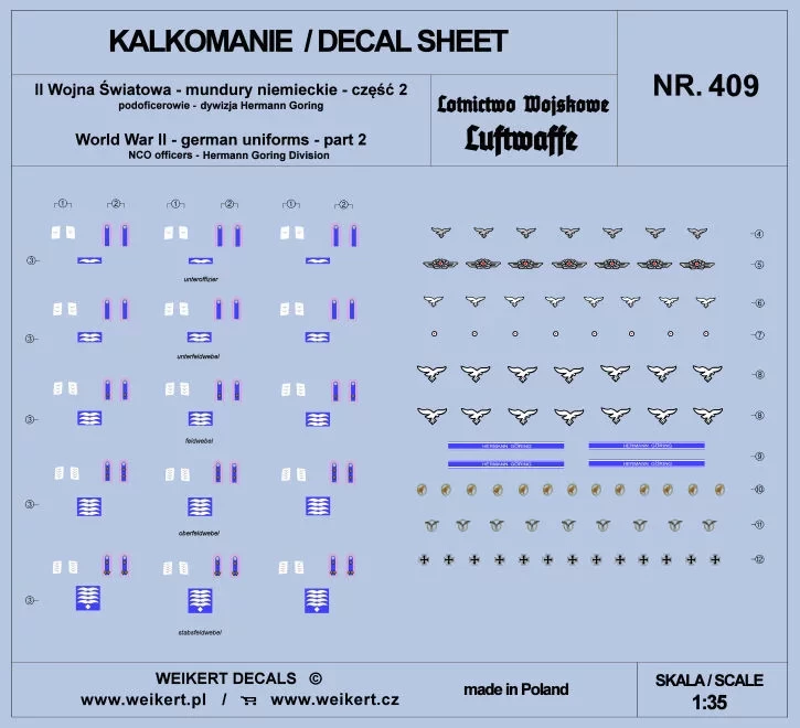 Weikert Decals 409 German Uniforms WWII Hermann Goring div. pt.2 1/35