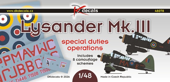 Dk Decals 48078 Lysander Mk.III Spec.Duties Oper. (8x camo) 1/48