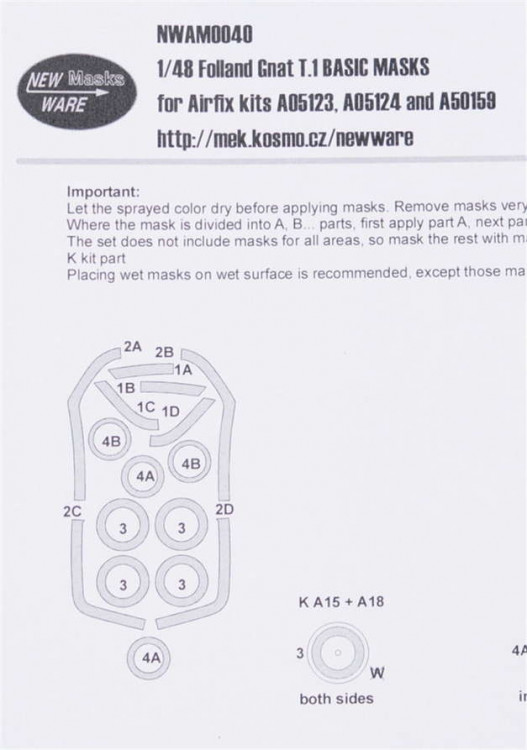 New Ware NWA-M0040 1/48 Mask Folland Gnat T.1 BASIC (AIRFIX)