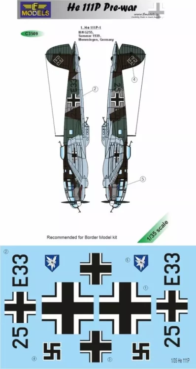 Lf Model C3509 Decals Heinkel He 111P Pre-war (BORDER) 1/35