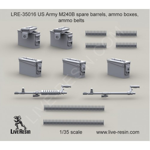 LiveResin LRE35016 M240B spare barrels, ammo boxes, ammo belts 1/35