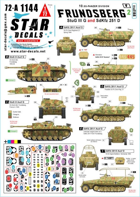 Star Decals 72-A1144 Frundsberg # 2.10. SS-Panzer Division.Sturmgeschutz/StuG.III Ausf.G and Sd.Kfz.251/1 Ausf.D, Sd.Kfz.251/3 Ausf.D, Sd.Kfz.251/9 Ausf.D 1/72