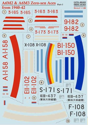 Print Scale C48223 A6M Zero-Sen Aces - Part 1 (wet decal) 1/48