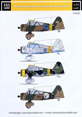Sbs Model D72038 Декаль Westland Lysander Finnish Service WWII 1/72