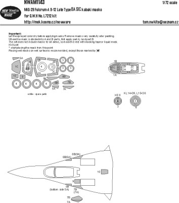 New Ware NWA-M1143 Mask MiG-29 Fulcrum-A 9-12 late Basic (GWH) 1/72