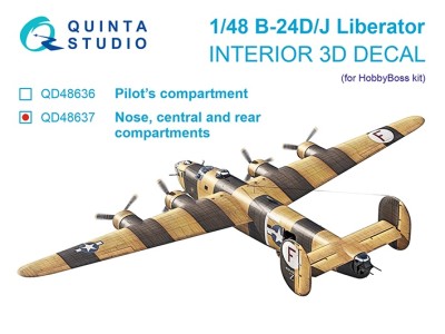 Quinta studio QD48637 B-24D/B-24J Liberator: носовой, центральный и задний отсеки (Hobby Boss) 1/48