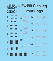 Aims AIMS24D001 Focke-Wulf Fw-190A-5/Fw-190A-6 Oleo leg stencils (designed to be used with Airfix kits) 1/24