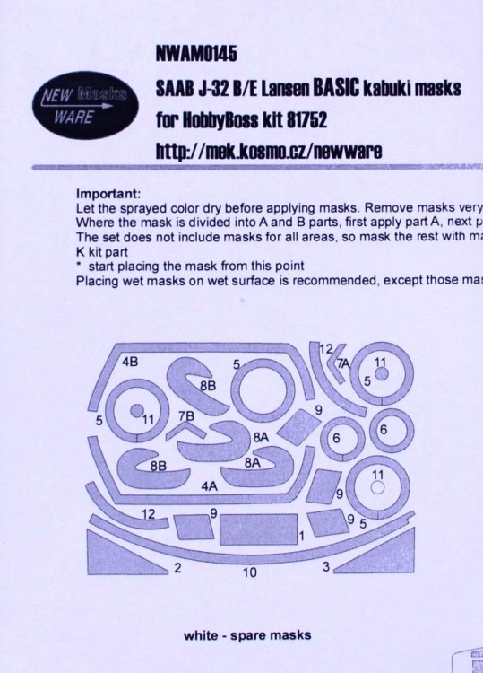New Ware NWA-M0145 Mask SAAB J-32 B/E Lansen BASIC (HOBBY81752) 1/48