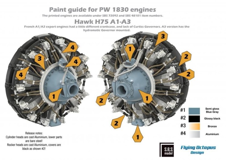 Sbs Model 48101 Hawk 75A-3 French AF Engine Set (HOBBYCR.) 1/48