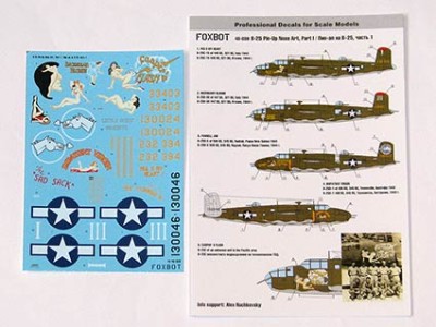 Foxbot Decals FBOT48039A North-American B-25C/D Mitchell &quot;Pin-Up Nose Art&quot; Part # 1 (Stencils not included). 1/48