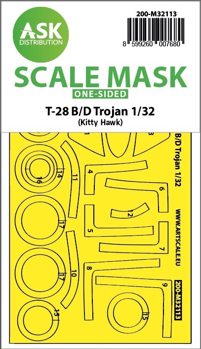 Art Scale 200-M32113 North-American T-28-B/D Trojan canopy frame paint mask (outside only) 1/32