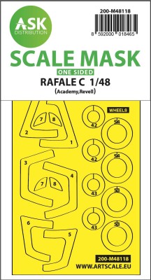 Art Scale 200-M48118 Dassault Rafale C wheels and canopy frame paint mask (outside only) 1/48
