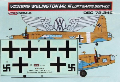 Kora Model DEC72345 V.Wellington Mk.III Luftwaffe Service декали декали 1/72